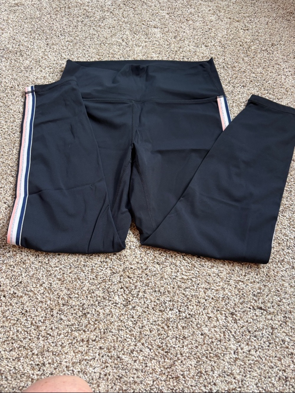 Women’s Black Leggings with Pink & White Side Stripe